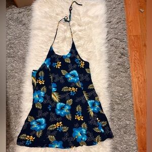 Blue Floral Halter Dress
